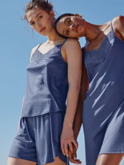 Calida Bamboo Nights Kurz-Pyjama Marine Water Blue