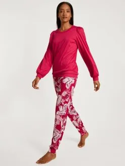 Calida Blooming Nights Bündchen-Pyjama Barberry Red