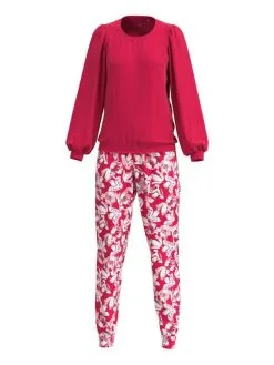 Calida Blooming Nights Bündchen-Pyjama Barberry Red -Unterwäsche Verkäufe Calida Blooming Nights Buendchen Pyjama rot 43352 176 8