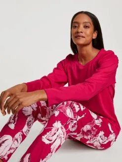 Calida Blooming Nights Pyjama, Lang Barberry Red