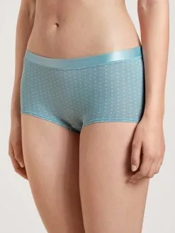 Calida Cate Print Pants, Regular Cut Blue Satin