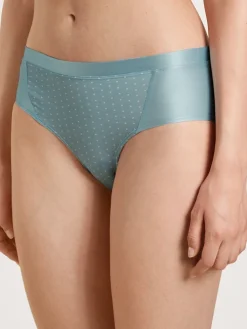 Calida Cate Print Panty, Low Cut Blue Satin