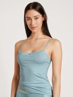 Calida Cate Print Spaghetti-Top Blue Satin