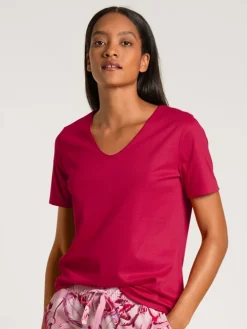 Calida Favourites Tulip Kurzarm-Shirt, V-Neck Barberry Red
