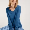 Calida Favourites Provence Langarm-Shirt, V-Neck Lapis Blue -Unterwäsche Verkäufe Calida Favourites Provence Langarm Shirt V Neck blau 15334 437