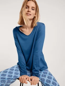 Calida Favourites Provence Langarm-Shirt, V-Neck Lapis Blue