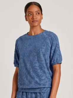 Calida Lounge Coast Kurzarm-Shirt Marine Water Blue -Unterwäsche Verkäufe Calida Lounge Coast Kurzarm Shirt blau 14637 427 1