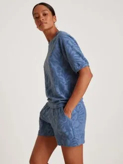 Calida Lounge Coast Kurzarm-Shirt Marine Water Blue -Unterwäsche Verkäufe Calida Lounge Coast Kurzarm Shirt blau 14637 427 3