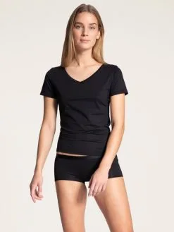 Calida Natural Joy Kurzarm-Shirt, V-Neck Schwarz -Unterwäsche Verkäufe Calida Natural Joy Kurzarm Shirt schwarz 14455 992 2