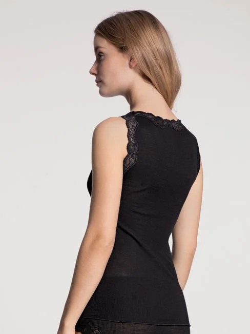 Calida Richesse Lace Top Ohne Arm, Wolle & Seide WS Schwarz 4 Calida Richesse Lace Top Ohne Arm, Wolle & Seide WS Schwarz – Bild 2