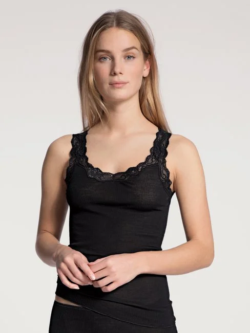 Calida Richesse Lace Top Ohne Arm, Wolle & Seide WS Schwarz 3 Calida Richesse Lace Top Ohne Arm, Wolle & Seide WS Schwarz