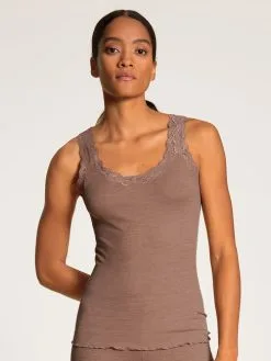 Calida Richesse Lace Top Ohne Arm, Wolle & Seide Truffle Brown
