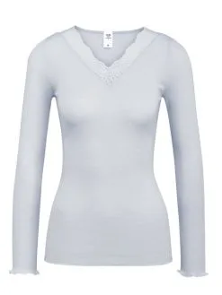 Calida Silky Wool Glam Langarm-Shirt Aus Wolle-Seide Arctic Ice -Unterwäsche Verkäufe Calida Silky Wool Glam Langarm Shirt aus Wolle Seide blau 15459 521 5