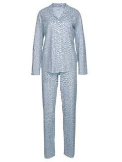 Calida Spring Nights Pyjama, Durchgeknöpft Azurit Blue -Unterwäsche Verkäufe Calida Spring Nights Pyjama durchgeknoepft blau 40496 474 2