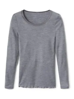 Calida True Confidence Langarm-Shirt Aus Wolle-Seide Platin Melé_ -Unterwäsche Verkäufe Calida True Confidence Shirt Langarm aus Wolle Seide grau 15435 857