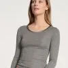 Calida True Confidence Langarm-Shirt Aus Wolle-Seide Platin Melé_ -Unterwäsche Verkäufe Calida True Confidence Shirt Langarm aus Wolle Seide grau 15435 857