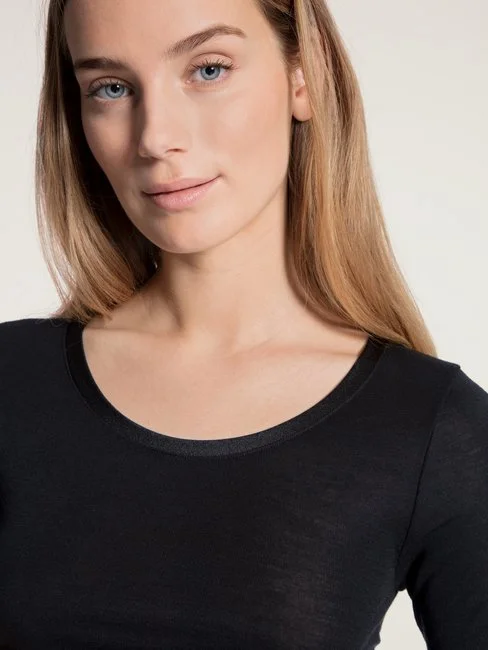 Calida True Confidence Kurzarm-Shirt Aus Wolle-Seide WS Schwarz 6 Calida True Confidence Kurzarm-Shirt Aus Wolle-Seide WS Schwarz – Bild 4