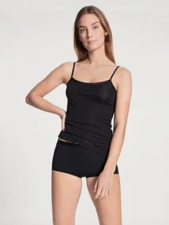 Calida True Confidence Spaghetti-Top Aus Wolle-Seide WS Schwarz -Unterwäsche Verkäufe Calida True Confidence Spaghetti Top Traeger verstellbar schwarz 10435 996 2