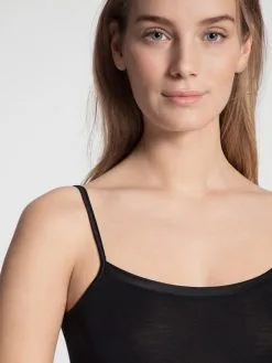 Calida True Confidence Spaghetti-Top Aus Wolle-Seide WS Schwarz -Unterwäsche Verkäufe Calida True Confidence Spaghetti Top Traeger verstellbar schwarz 10435 996 3